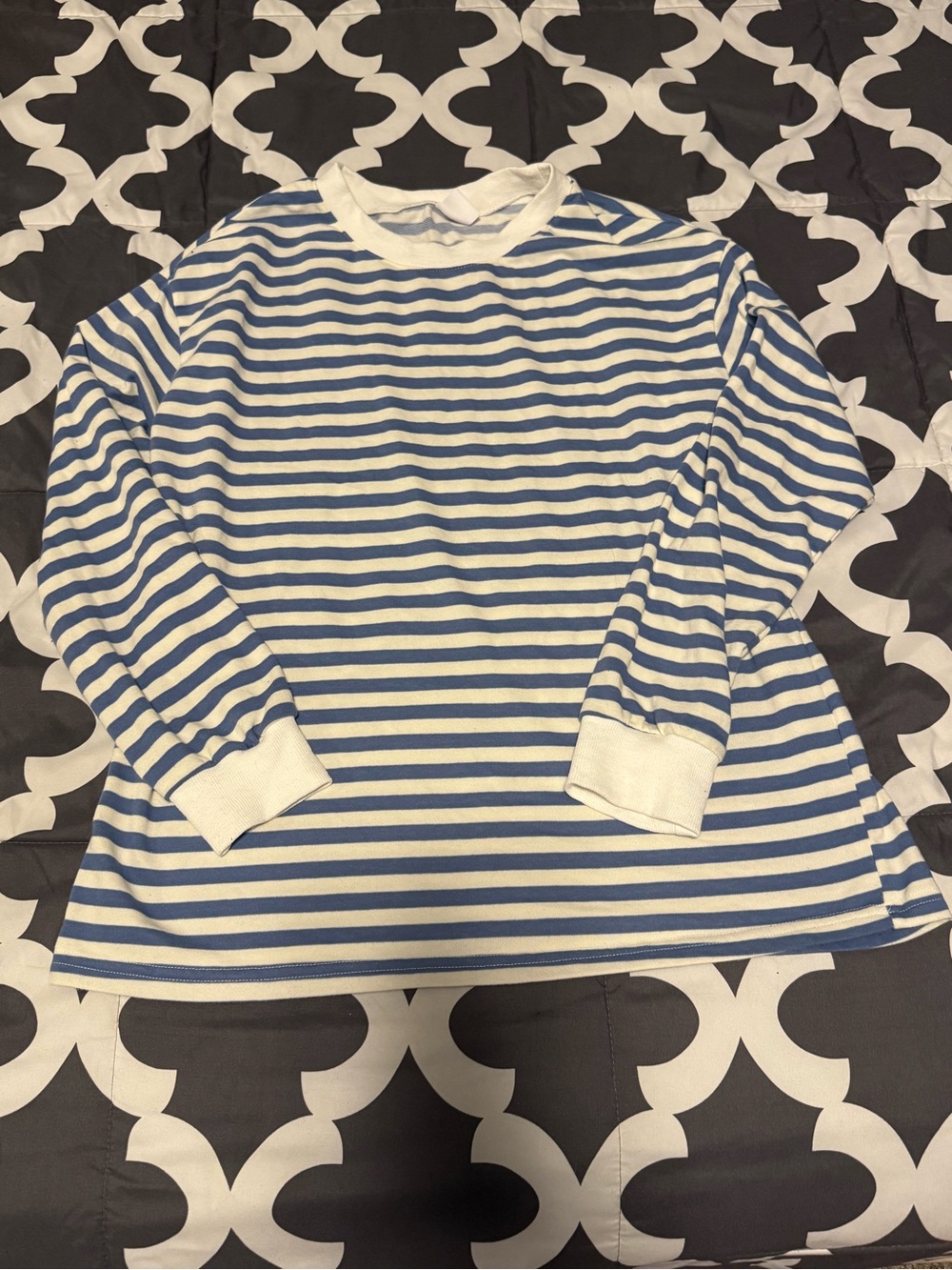 Women’s Blue and White Striped Crewneck Sweater